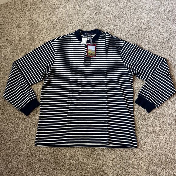 Cremieux Collection NWT Scottish Island Navy Stripe Crew Neck Button Sweater MED - Picture 1 of 9